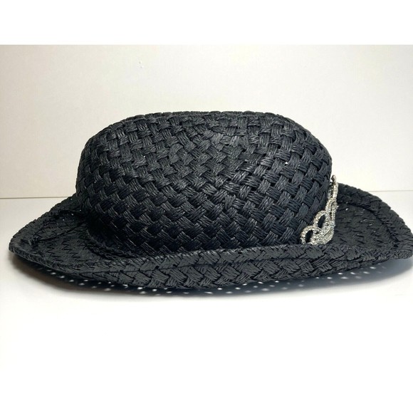 Black Straw Girls Rodeo Cowboy Hat W/ Tiara Elastic Band Inside comfort fit - Picture 4 of 8